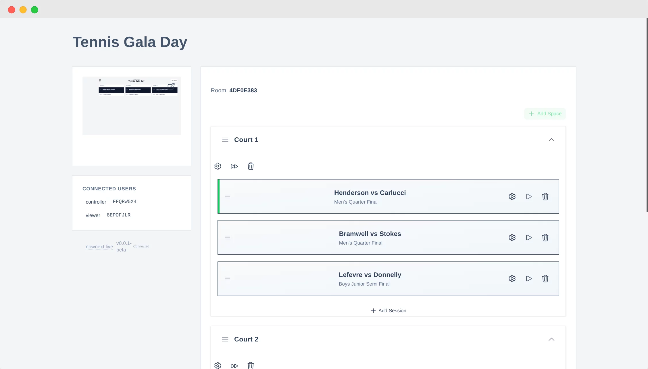 NowNext.live Controller Dashboard Screenshot